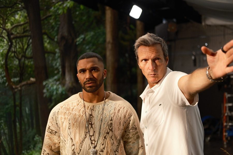 Director and actor between takes